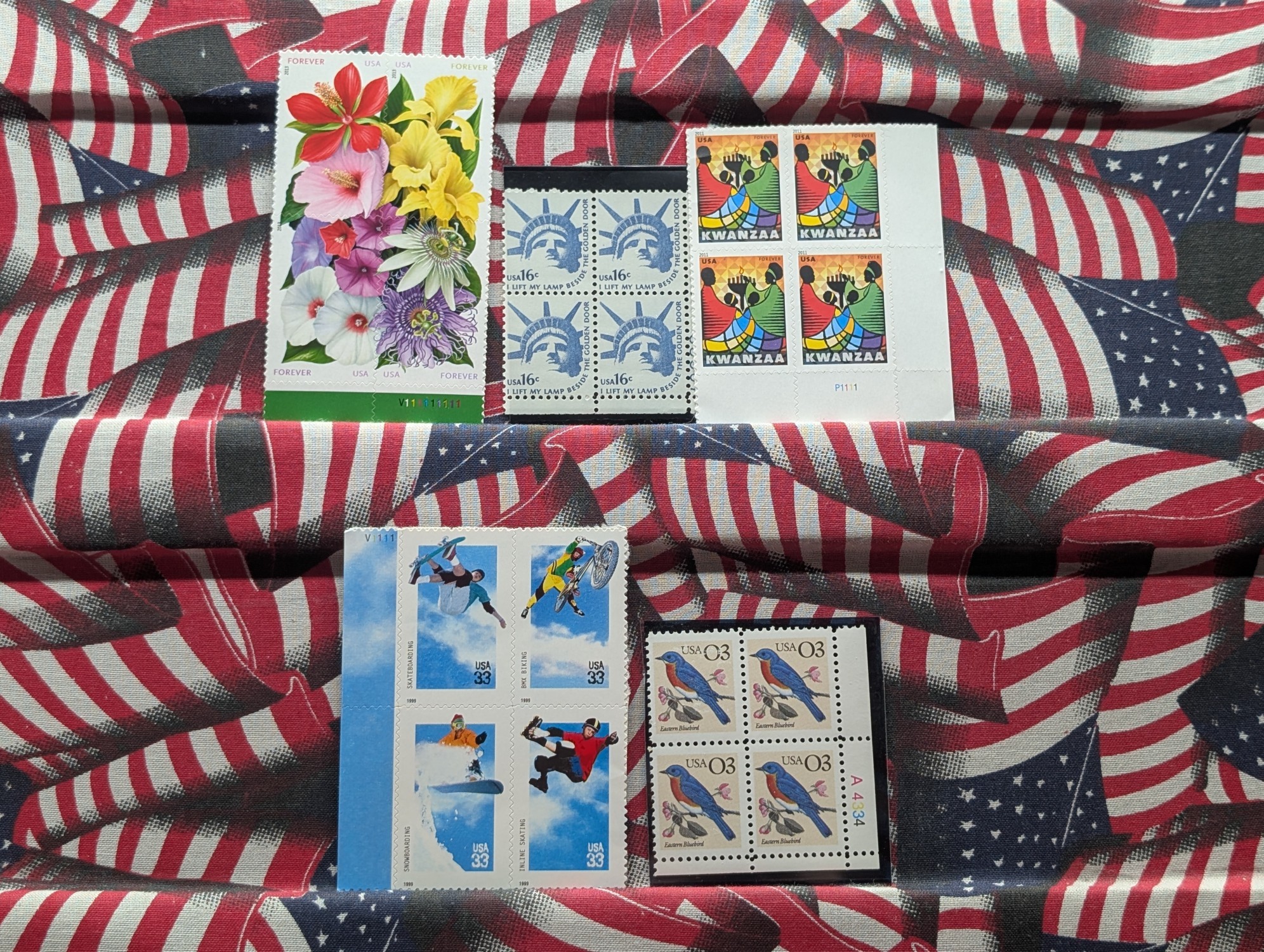 (5) Assorted U.S. Plate Blocks, All Mint, Original Gum, Never Hinged