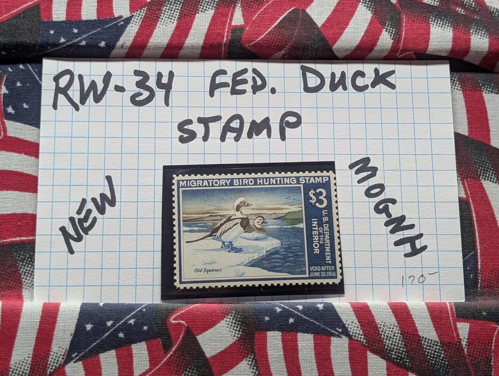 1967 Dept. Of The Interior Federal Duck Stamp, RW-34, New, Mint, Original Gum, Never Hinged