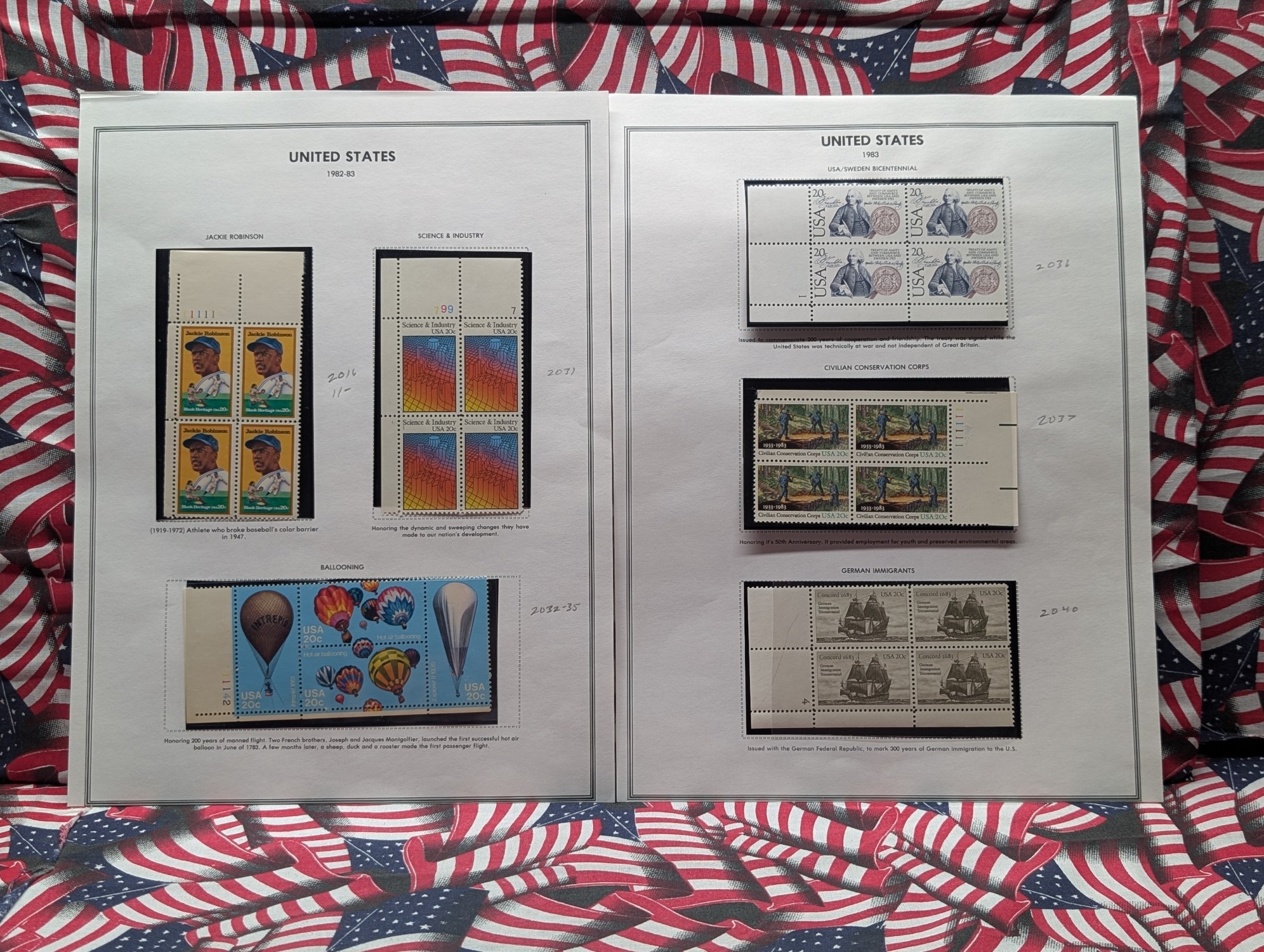 (6) Assorted U.S. Plate Blocks, All Mint, Original Gum, Never Hinged