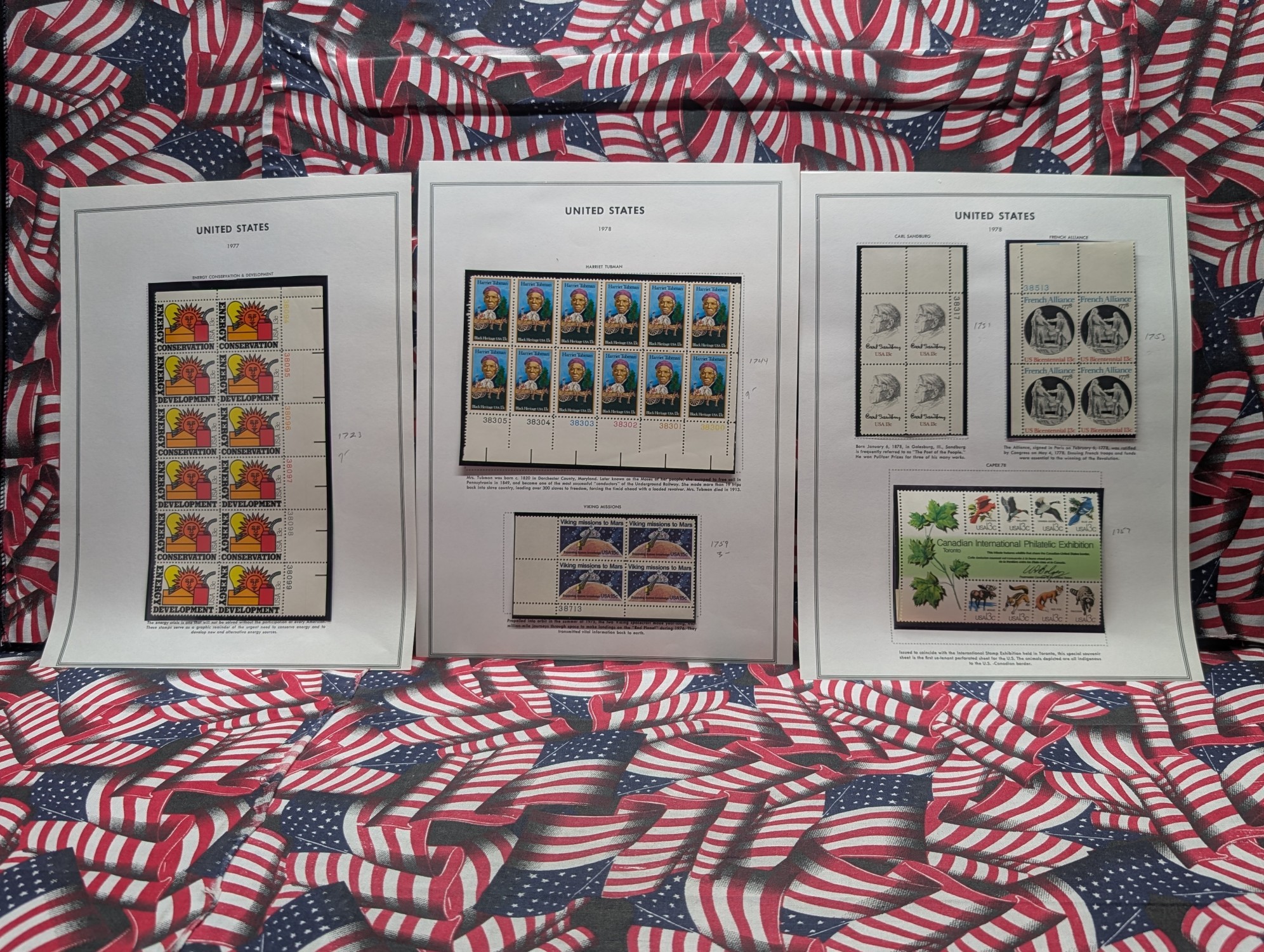(6) Assorted U.S. Plate Blocks, All Mint, Original Gum, Never Hinged