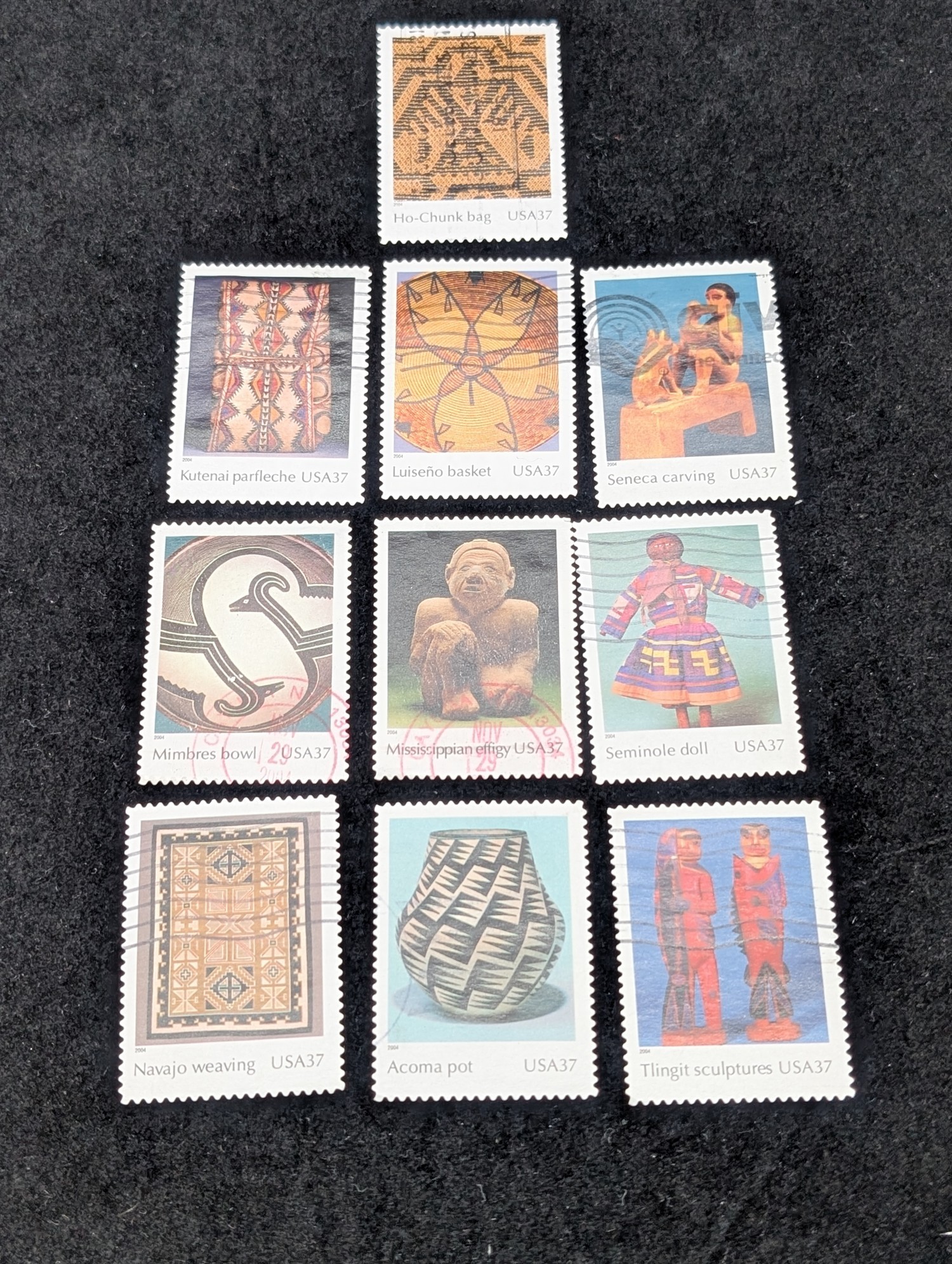 Complete Set Of American Indian Art Stamps, Used