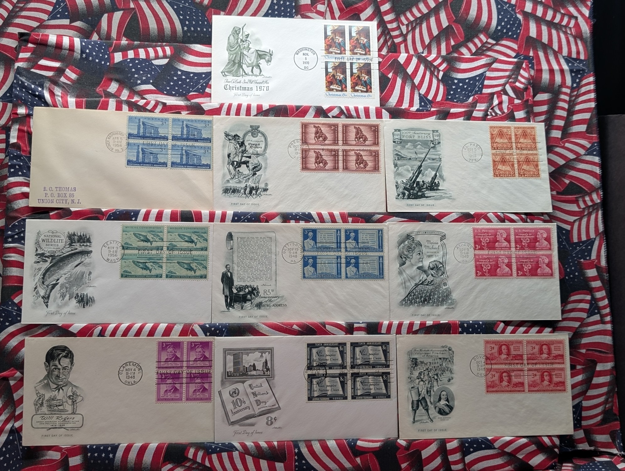 (10) Assorted U.S. Four Block First Day Issue Covers