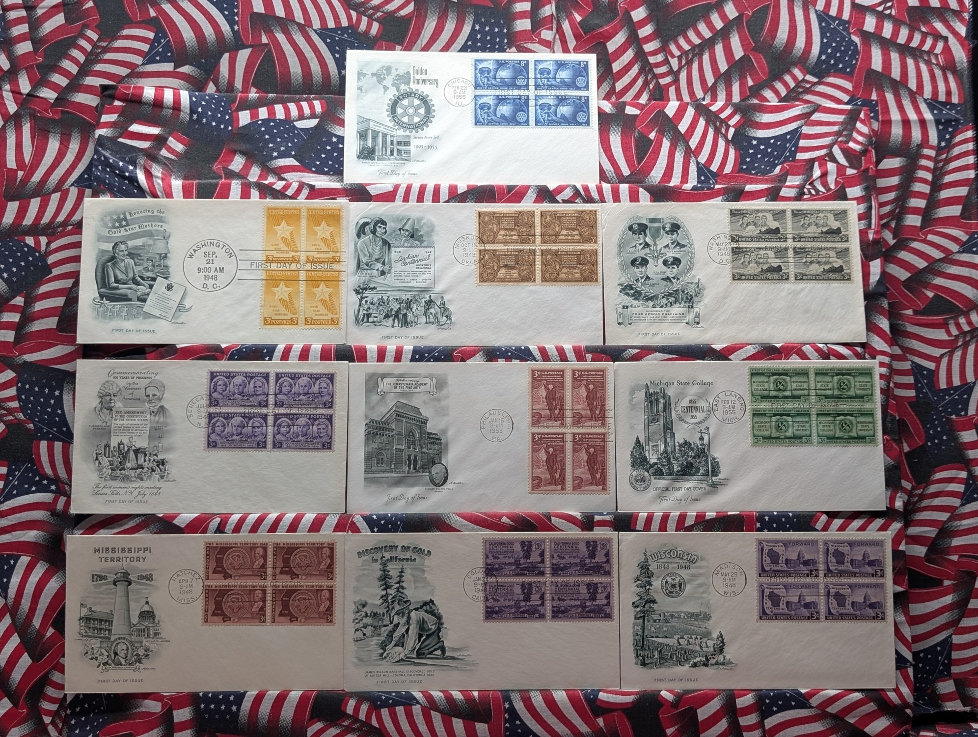 (10) Assorted U.S. Four Block First Day Issue Covers