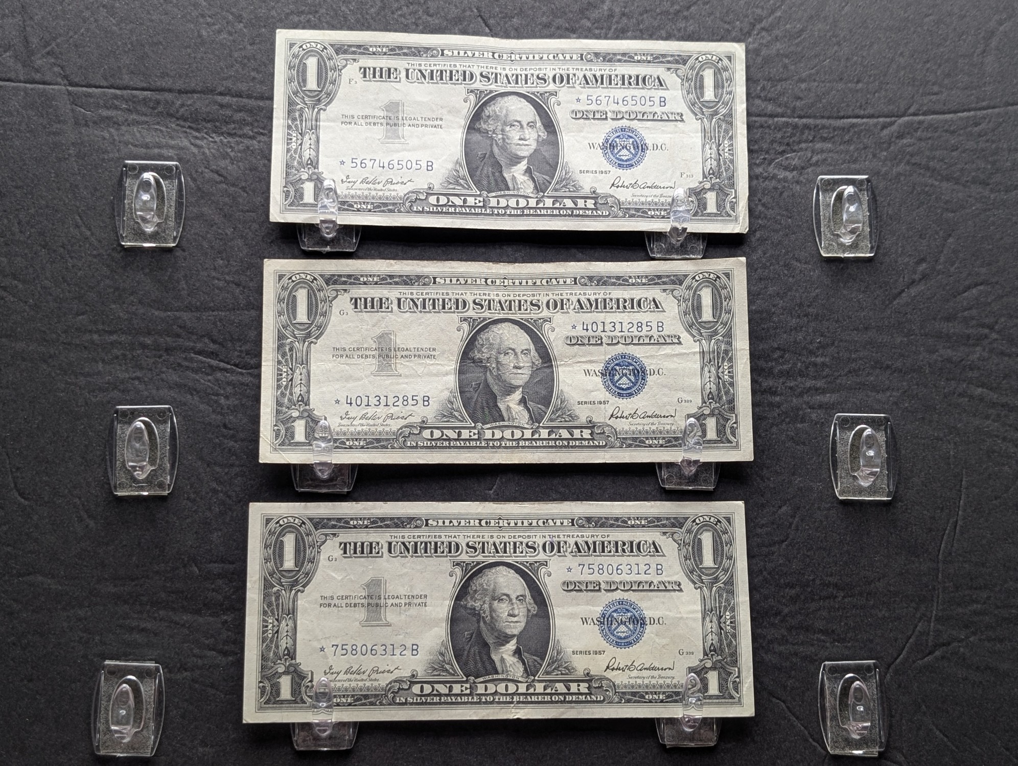 (3) 1957 Series U.S. $1 Silver Certificate Star Notes