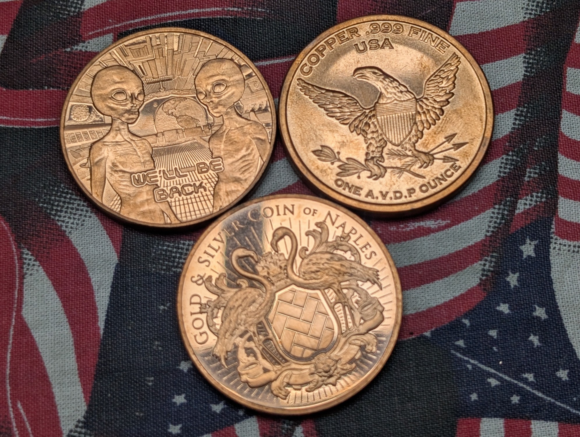 (3) One A.V.D.P Oz. .999 Copper Rounds