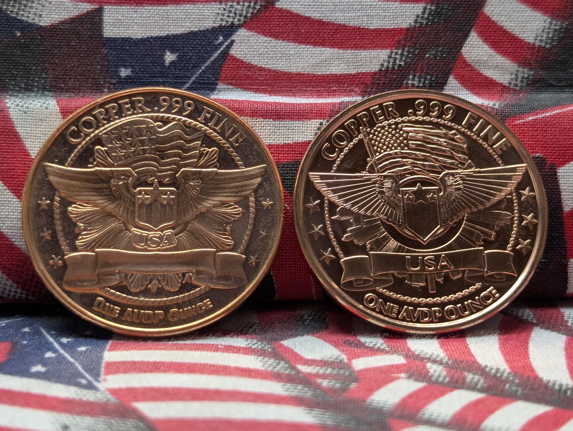 (2) 1 A.V.D.P. Oz. .999 FINE COPPER Rounds