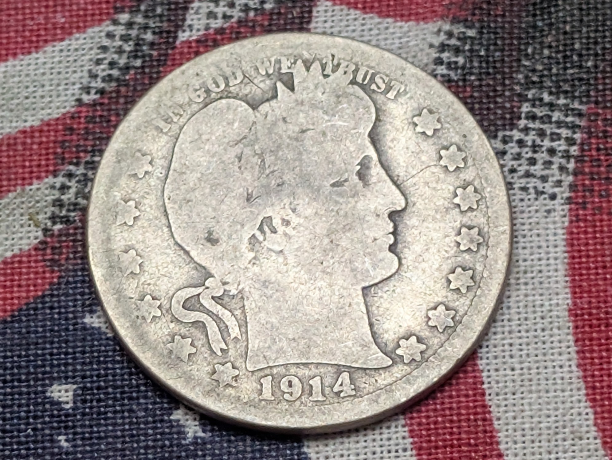 AVERAGE CIRC - 1914-S Barber 90% Silver Quarter
