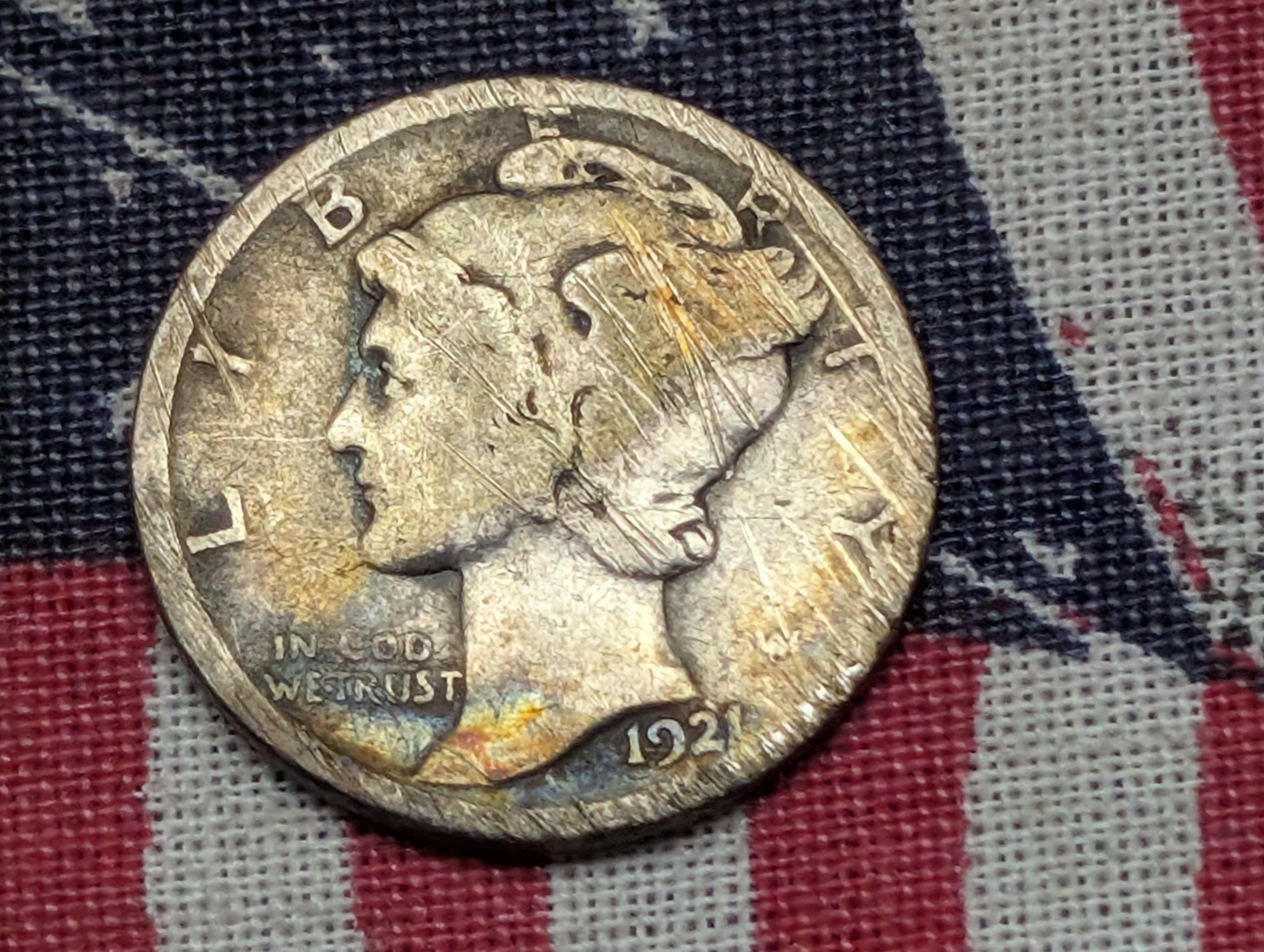 1921-D Mercury 90% Silver Dime, Key Date