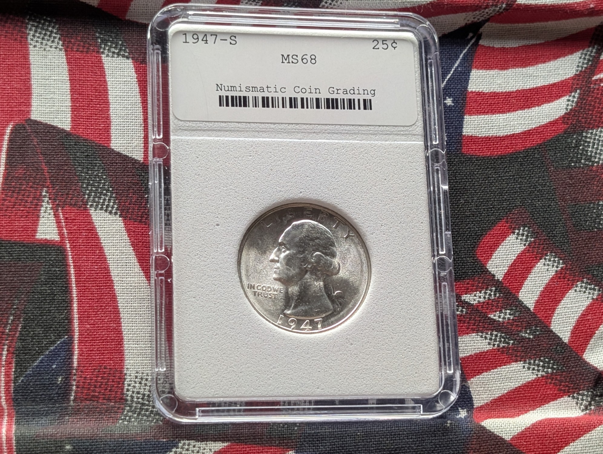 1947-S Washington 90% Silver Quarter NCG Cert. MS68 - NOT NGC