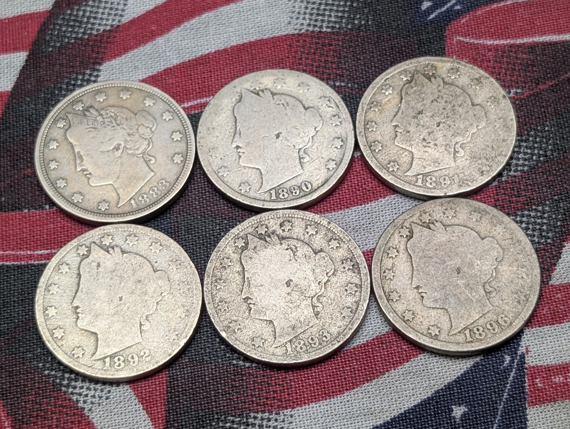 1883, 1890, 1891, 1892, 1893, & 1896 Liberty Head V Nickels
