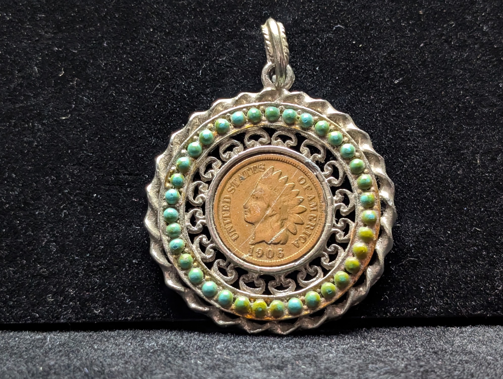 1906 Indian Head Cent Set in Necklace Pendant