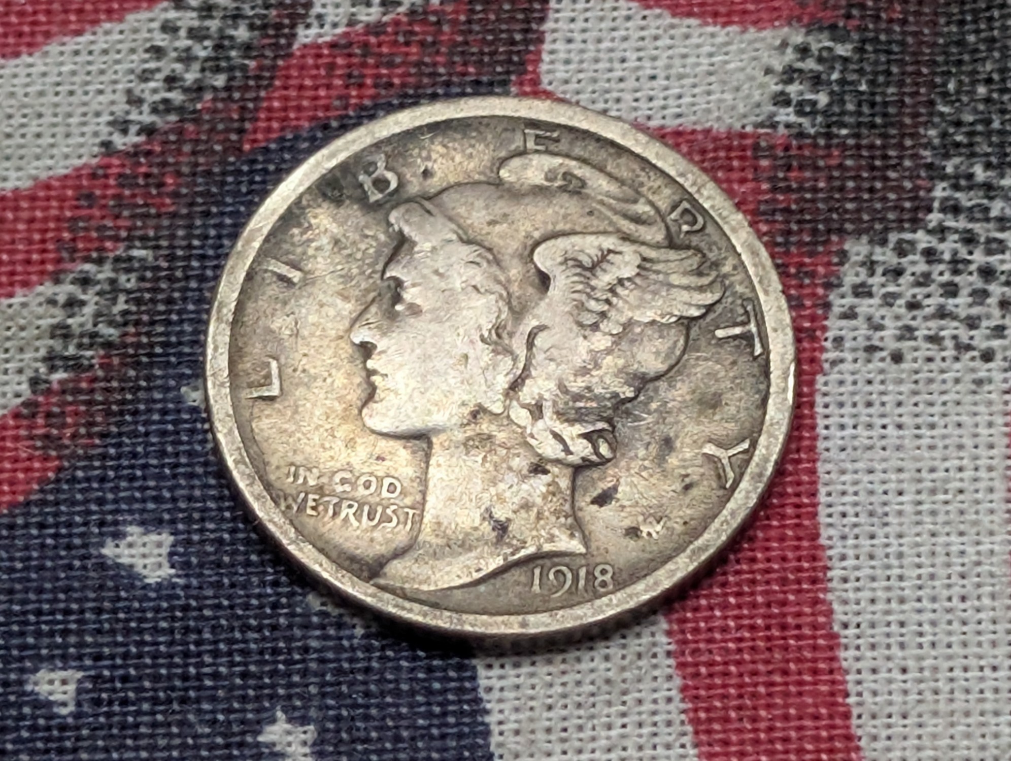 1918-D Mercury 90% Silver Dime