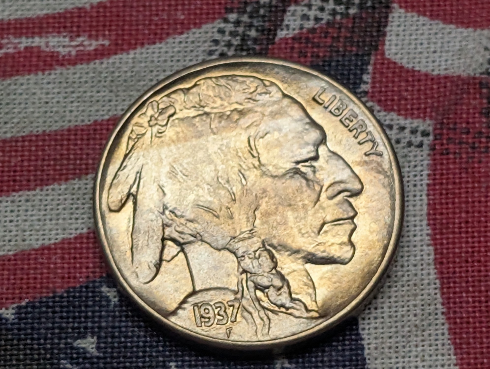 GEM BU - 1937-S Indian Head Buffalo Nickel - Full Horn & Split Tail