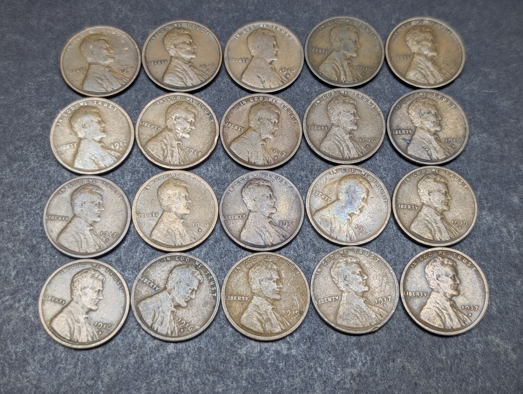 (20) Assorted 1910 & Teens Lincoln Wheat Cents