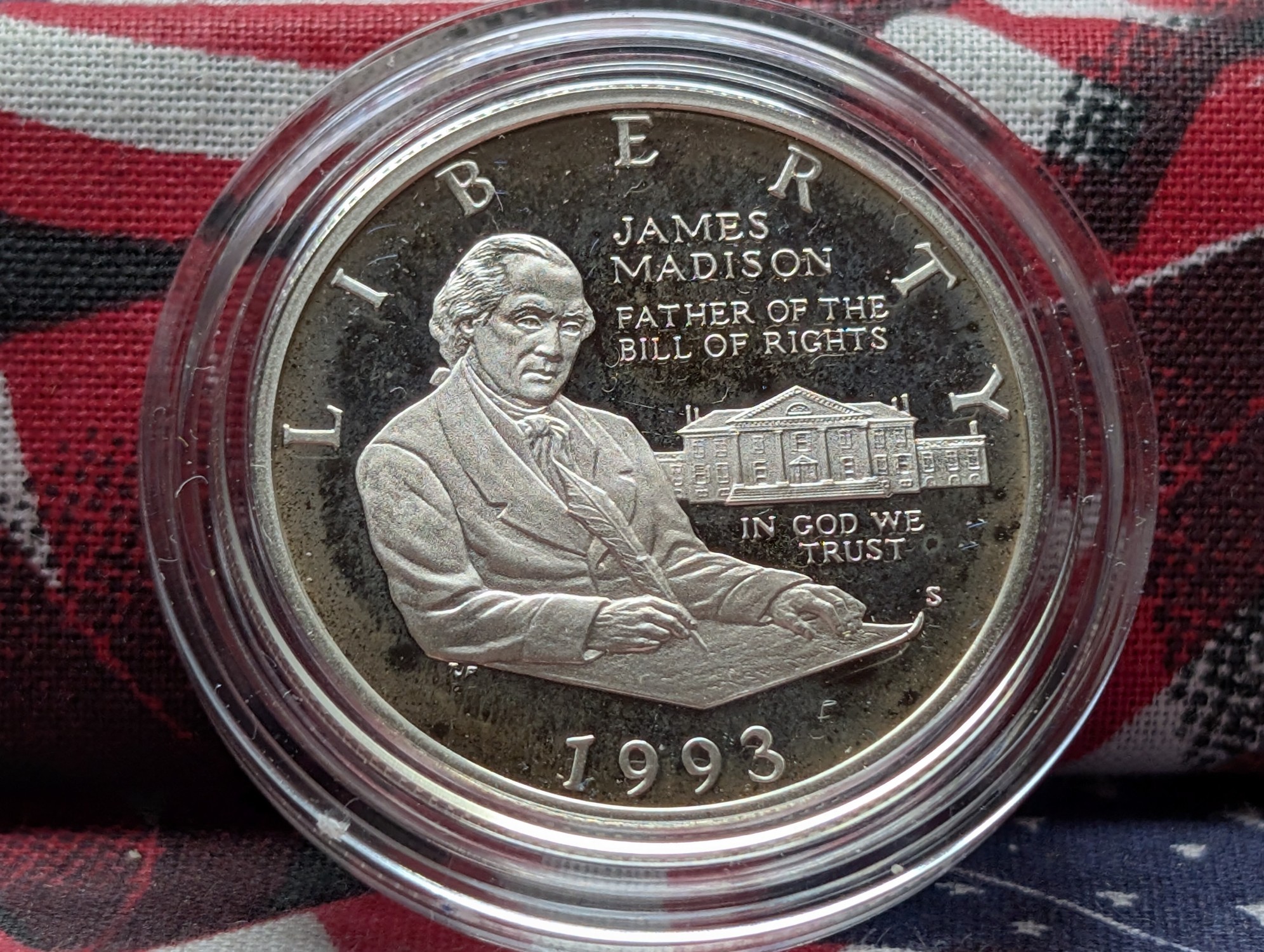 1993-S PROOF James Madison Commemorative 90% Silver Half Dollar in Government Capsule