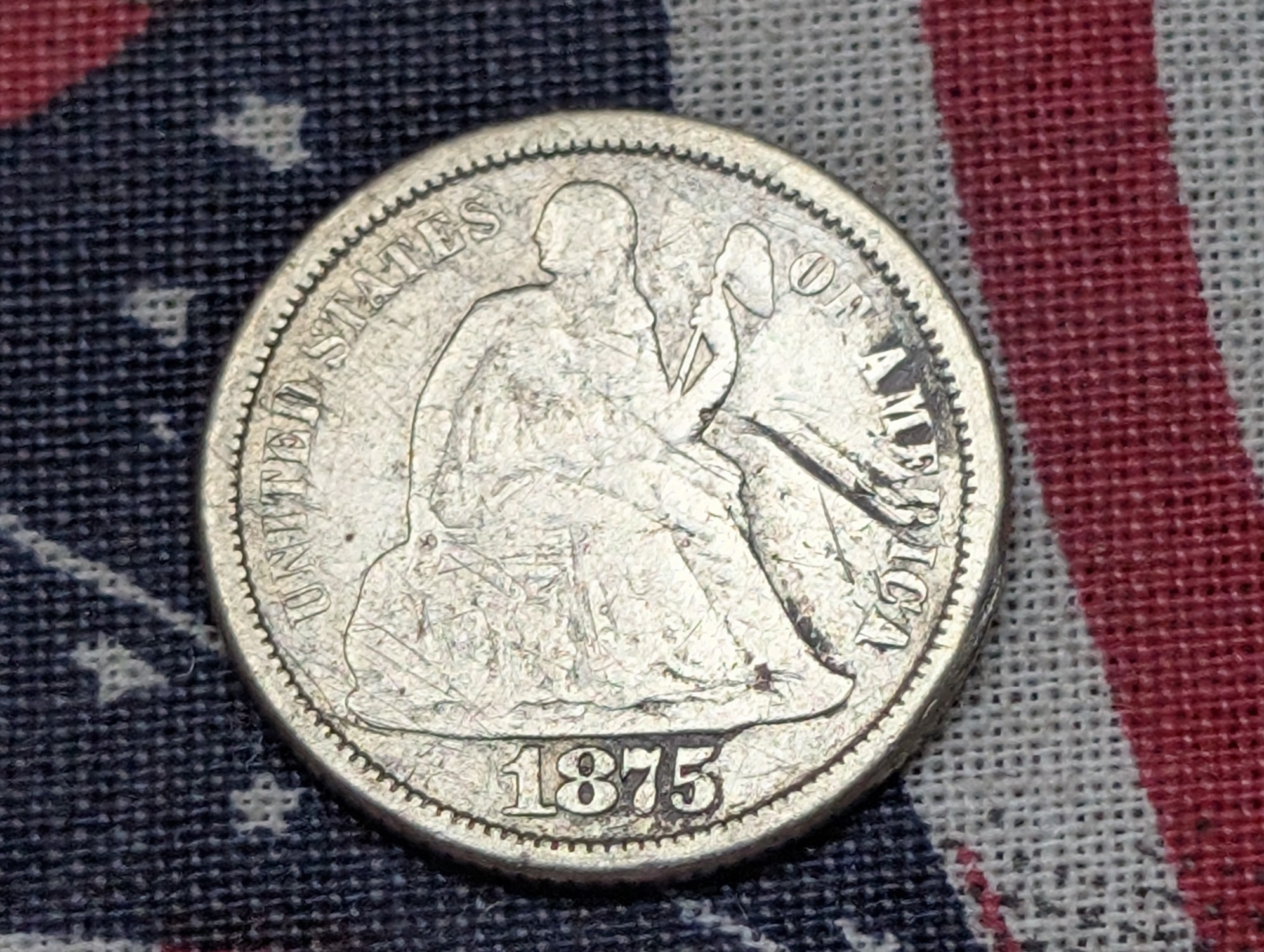 1875-S w/ Legend Seated Liberty 90% Silver Dime