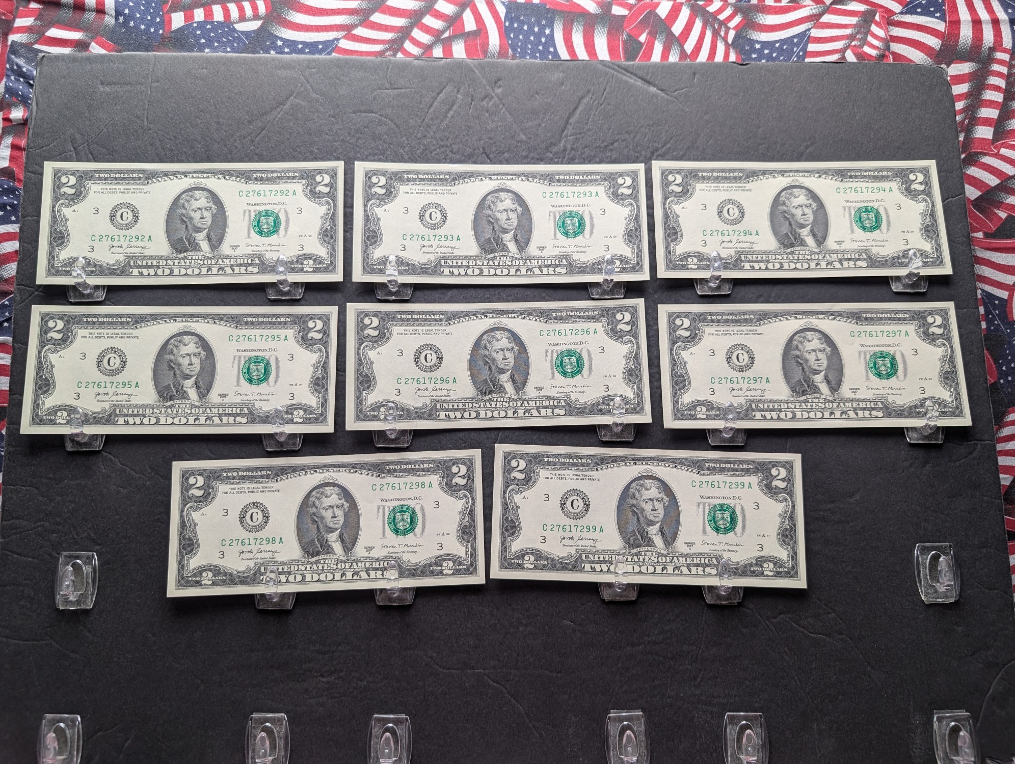 (8) 2017 A Series $2 Federal Reserve Notes w/ Sequential Serial #'s - CRISP UNC