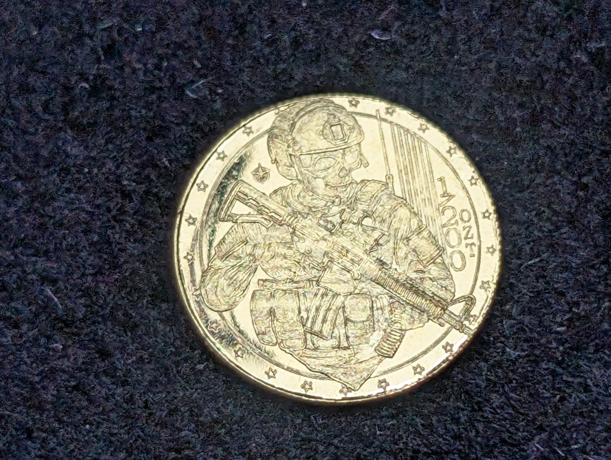 1/200th oz. .9999 FINE GOLD Skeleton Soldier Designed Miniature Round