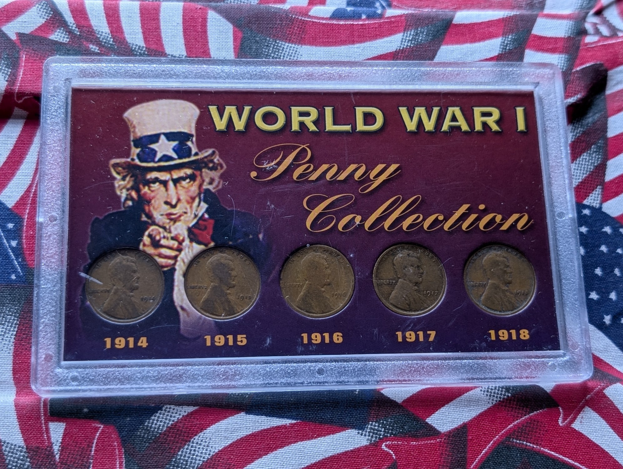 1914-1918 WWI Lincoln Cent Collection in Display w/ COA
