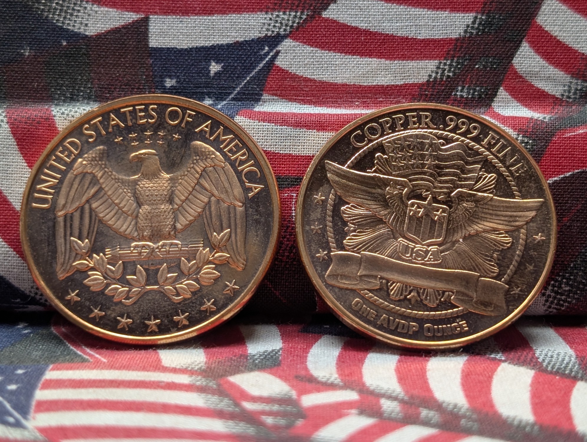 (2) 1 A.V.D.P. Oz. .999 FINE COPPER Rounds