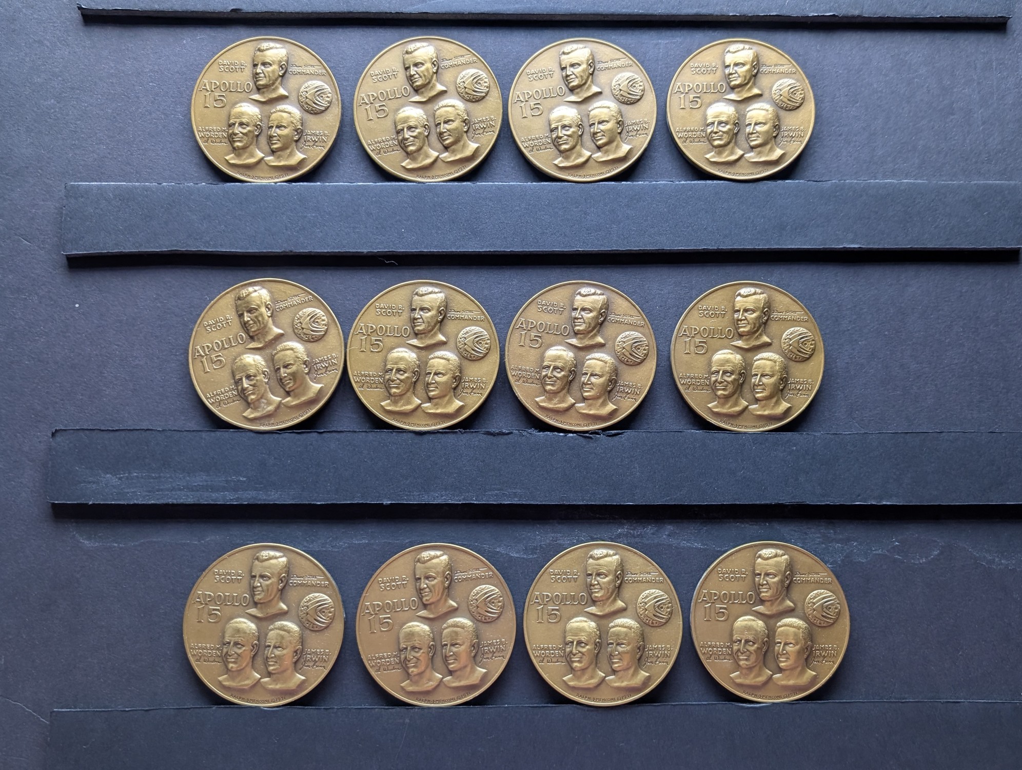 (12) Apollo 15 Commemorative Bronze Medals in Storage Boxes