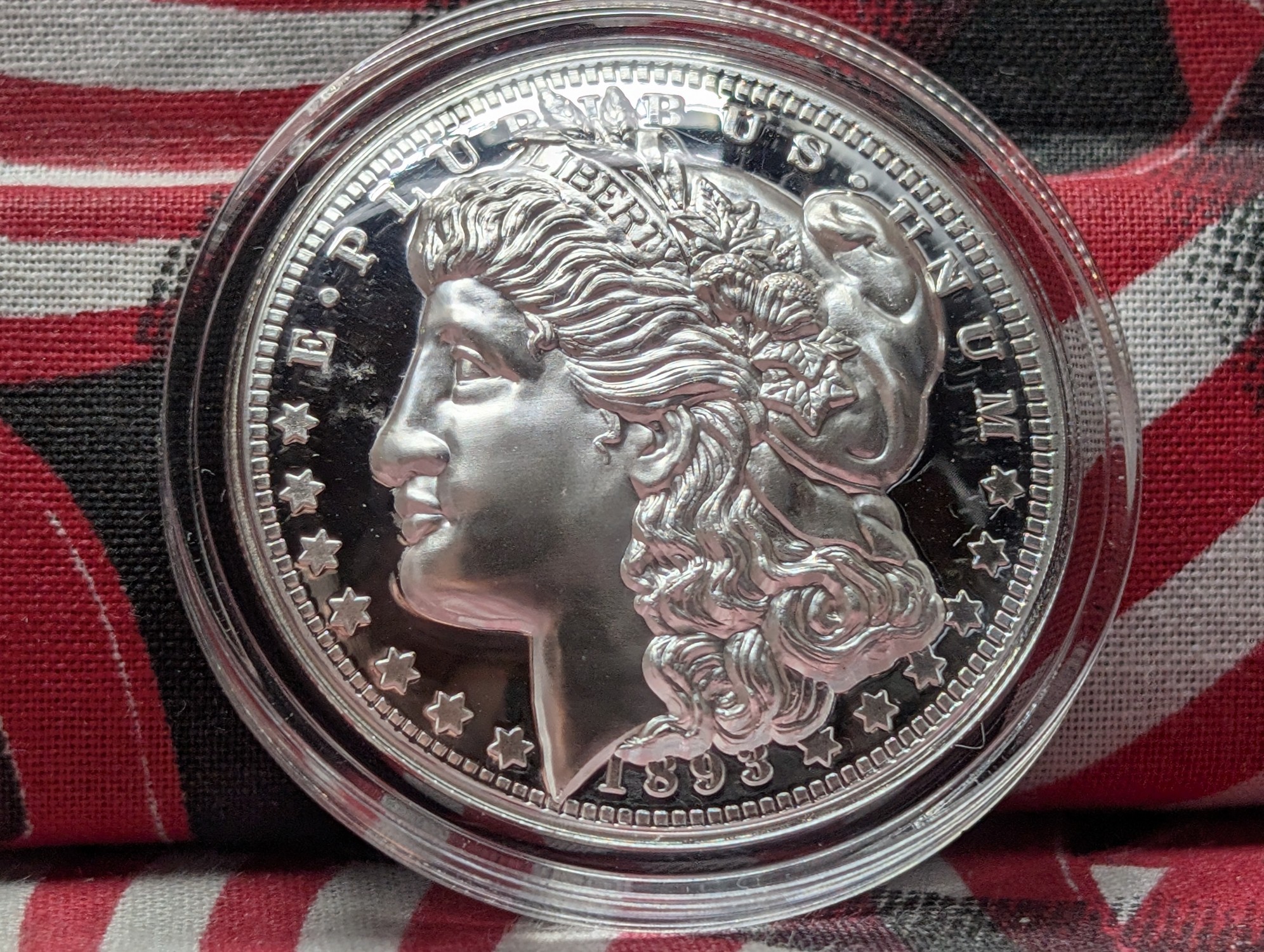 Concaved ULTRA HIGH RELIEF 1 oz. .999 FINE SILVER 1893 Proof Morgan Dollar Designed Round in Capsule