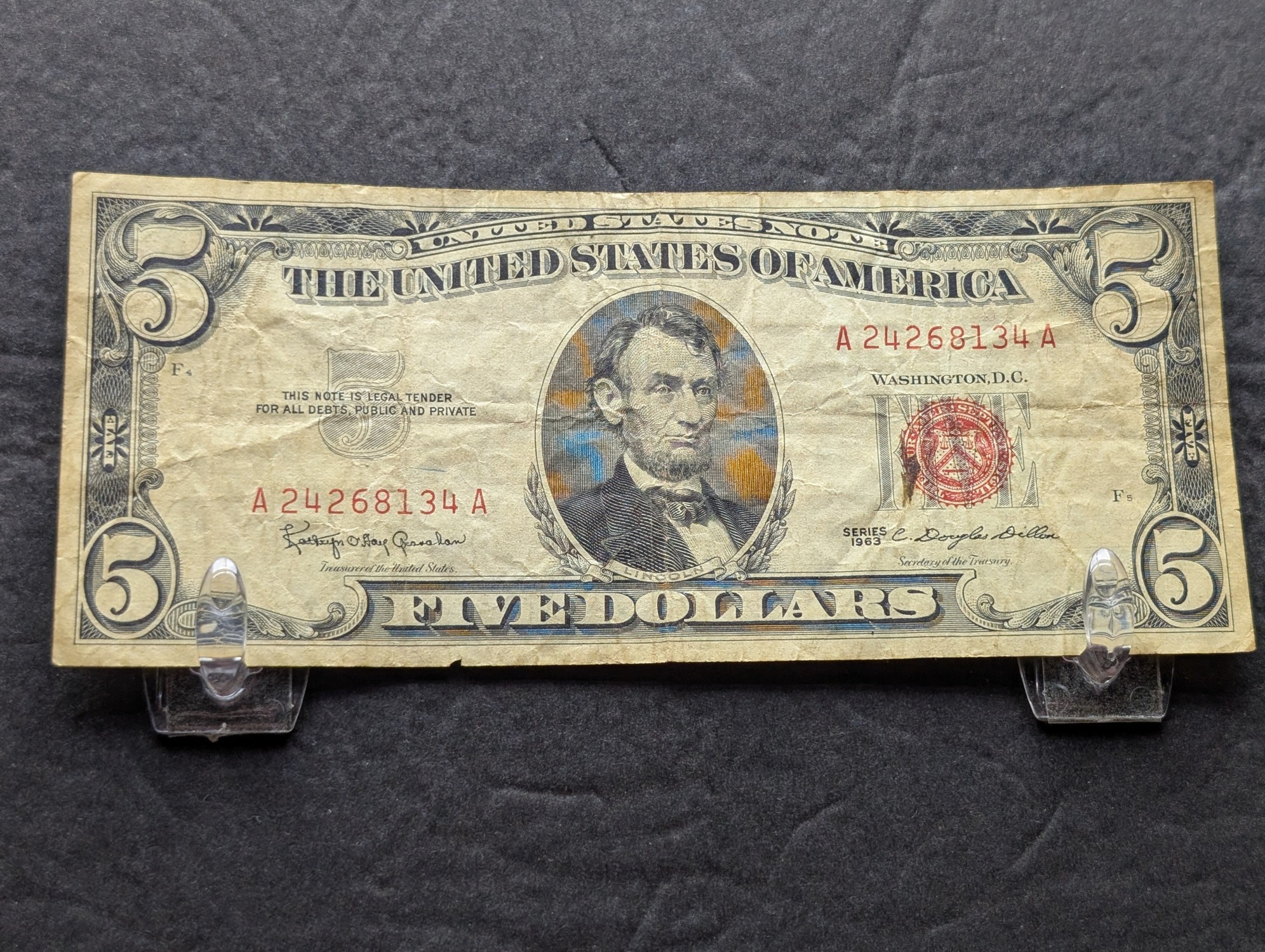 1963 Series U.S. $5 RED SEAL Banknote