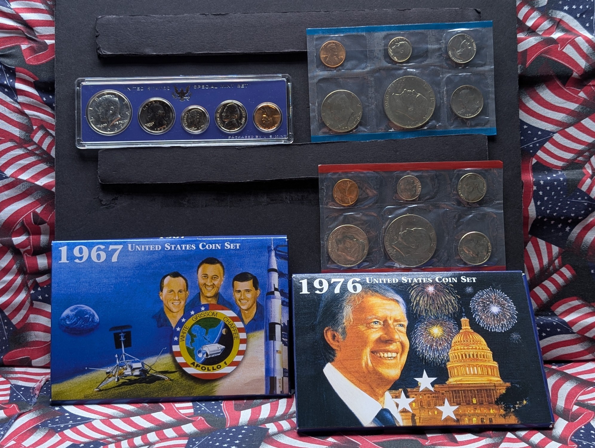 1967 SMS & 1976 P&D Bicentennial U.S. Mint Sets, 40% Silver Kennedy Half Dollar in Partial OGP & Display Box (2 pcs)