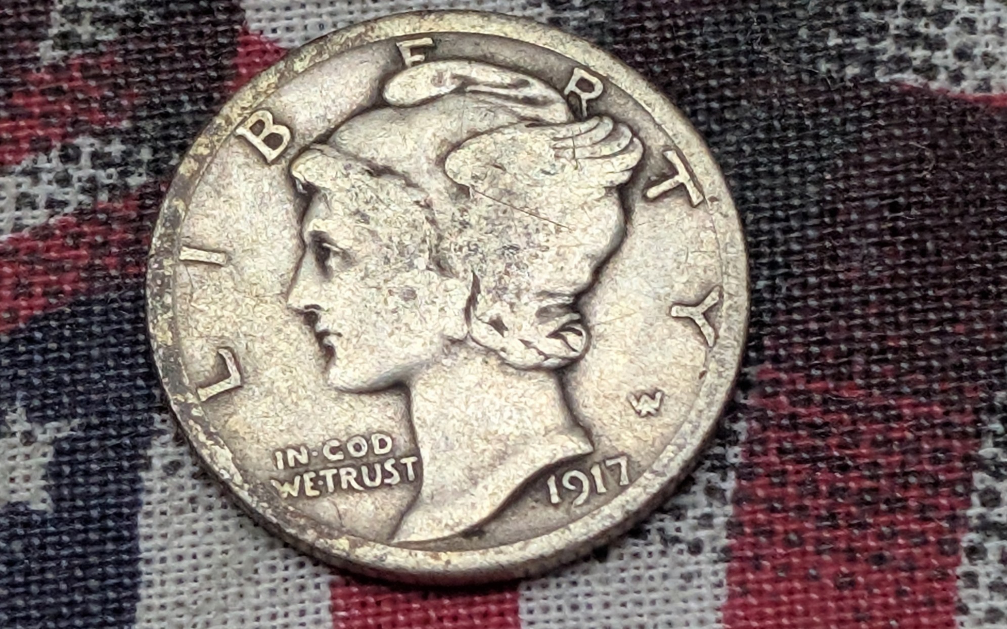 1917-D Mercury 90% Silver Dime - FINE