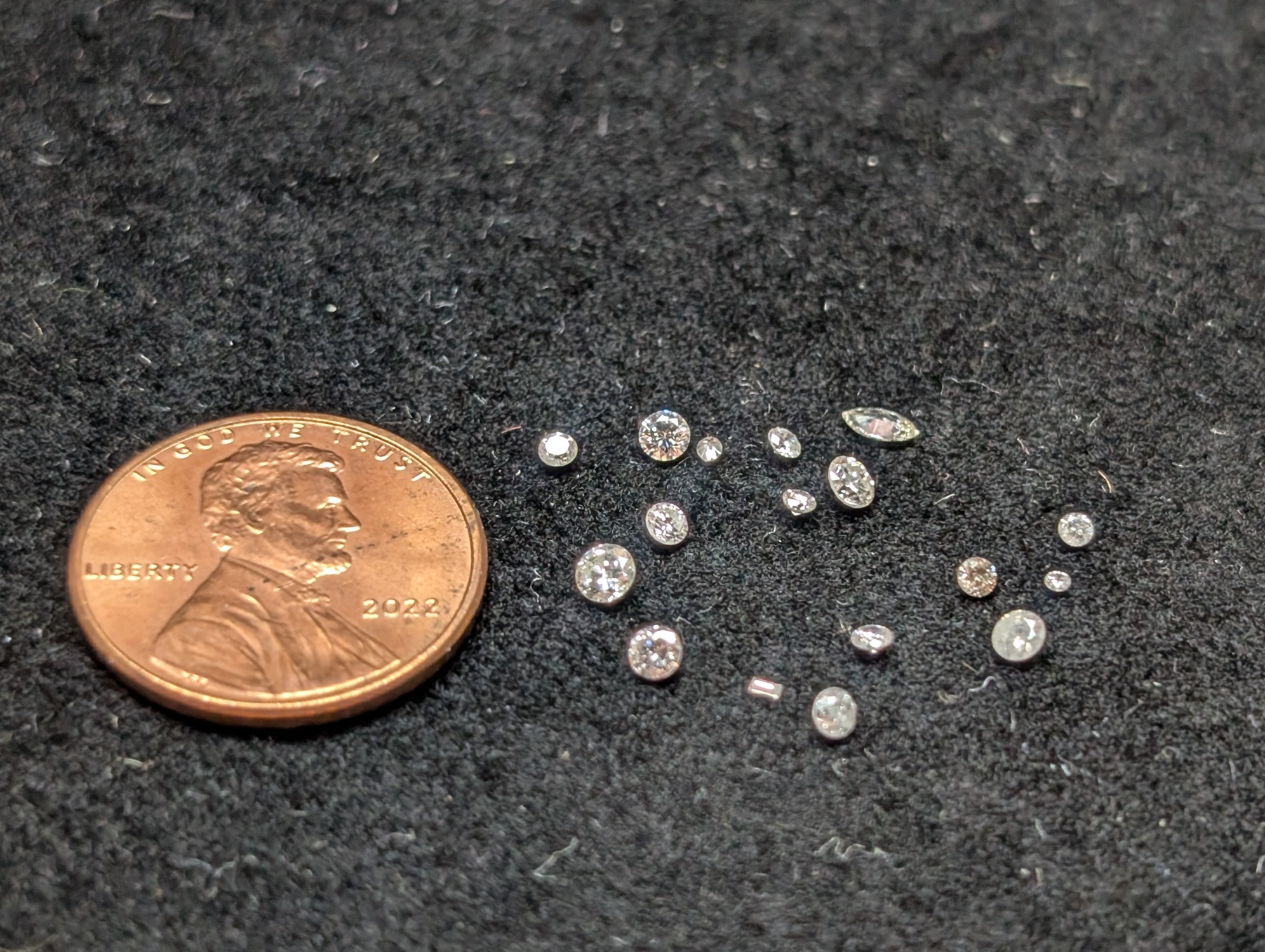 0.64 ct. PRETTY Mixed Shaped Diamonds! - Penny Not Included, Shown For Size Comparison