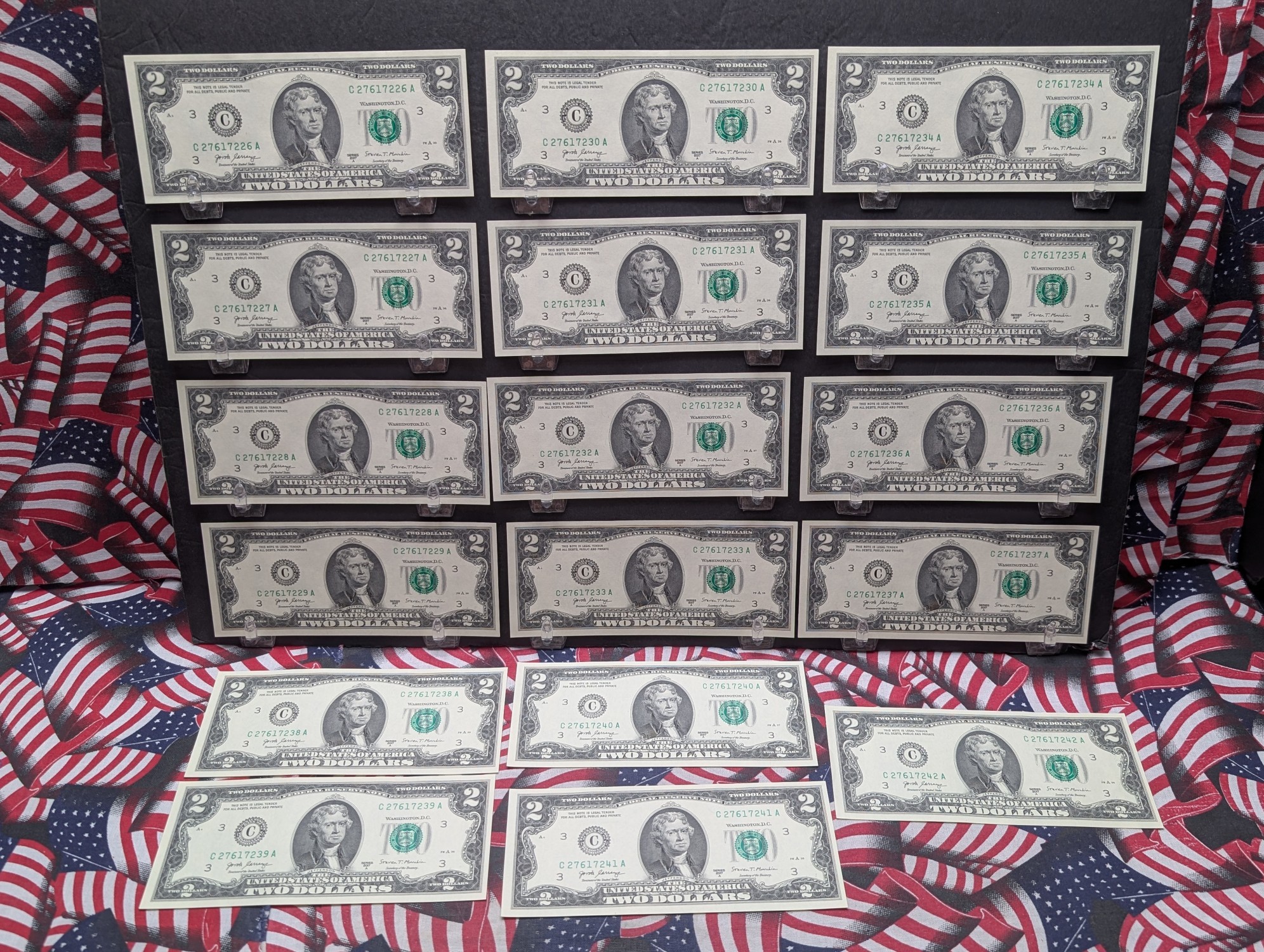(17) 2017 A Series $2 Federal Reserve Notes w/ Sequential Serial #'s - CRISP UNC