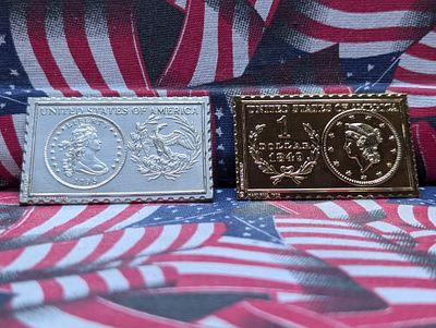 Replica 1849 Type 1 Gold Dollar & 1795 Draped Bust Dollar Comme Stamp Medals (2 pcs), No Gold 