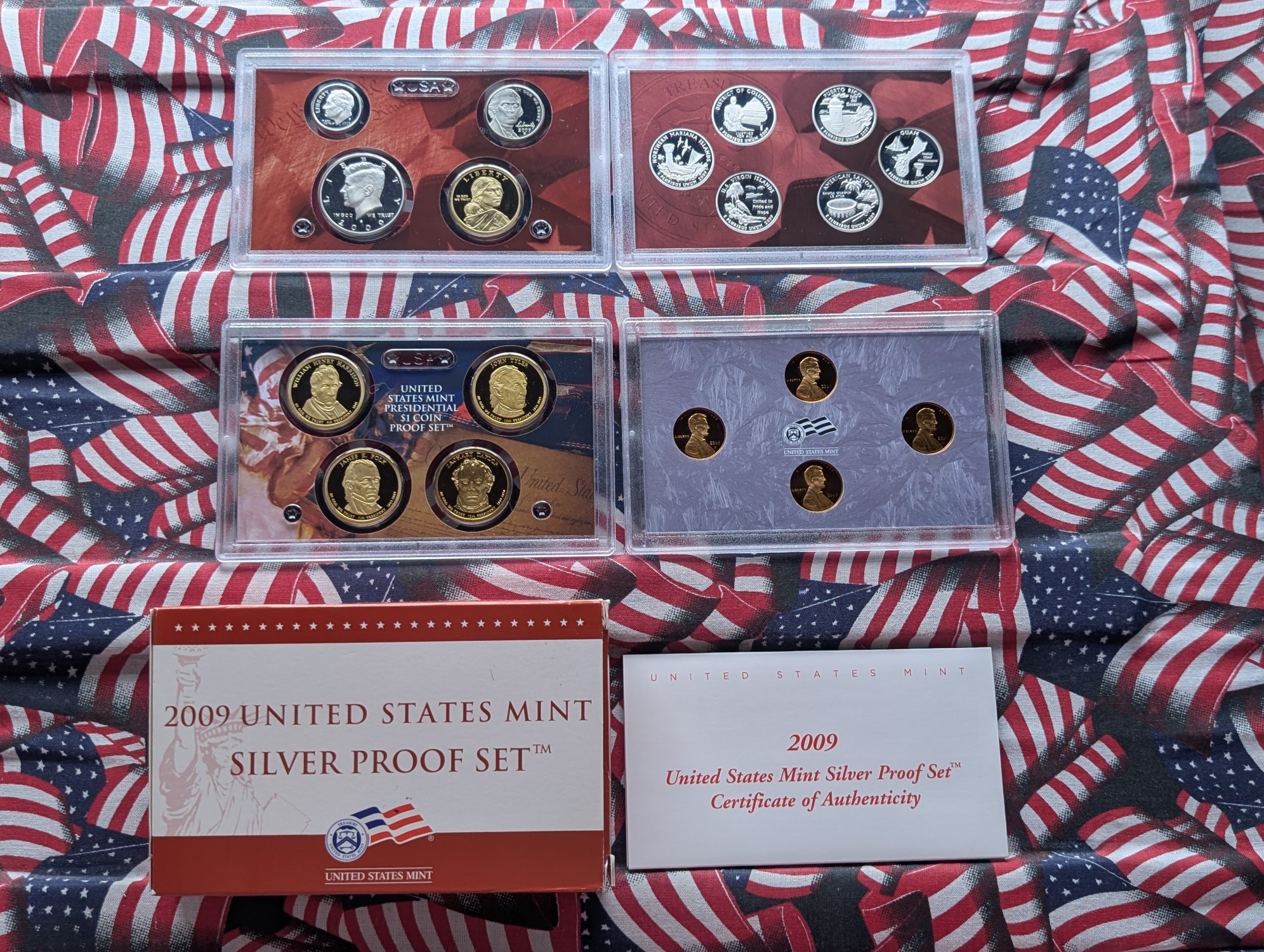 2009-S U.S Mint Silver Proof Set with Territorial Quarters, Presidential Dollars, Sacagawea Dollar, and Bicentennial Lincoln Cents in OGP w/