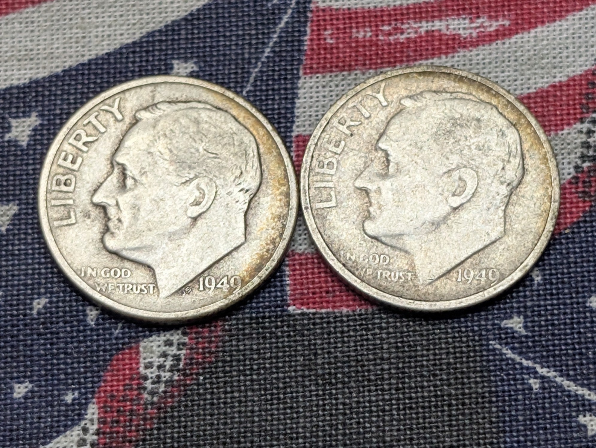 (2) 1949-S Roosevelt 90% Silver Dimes