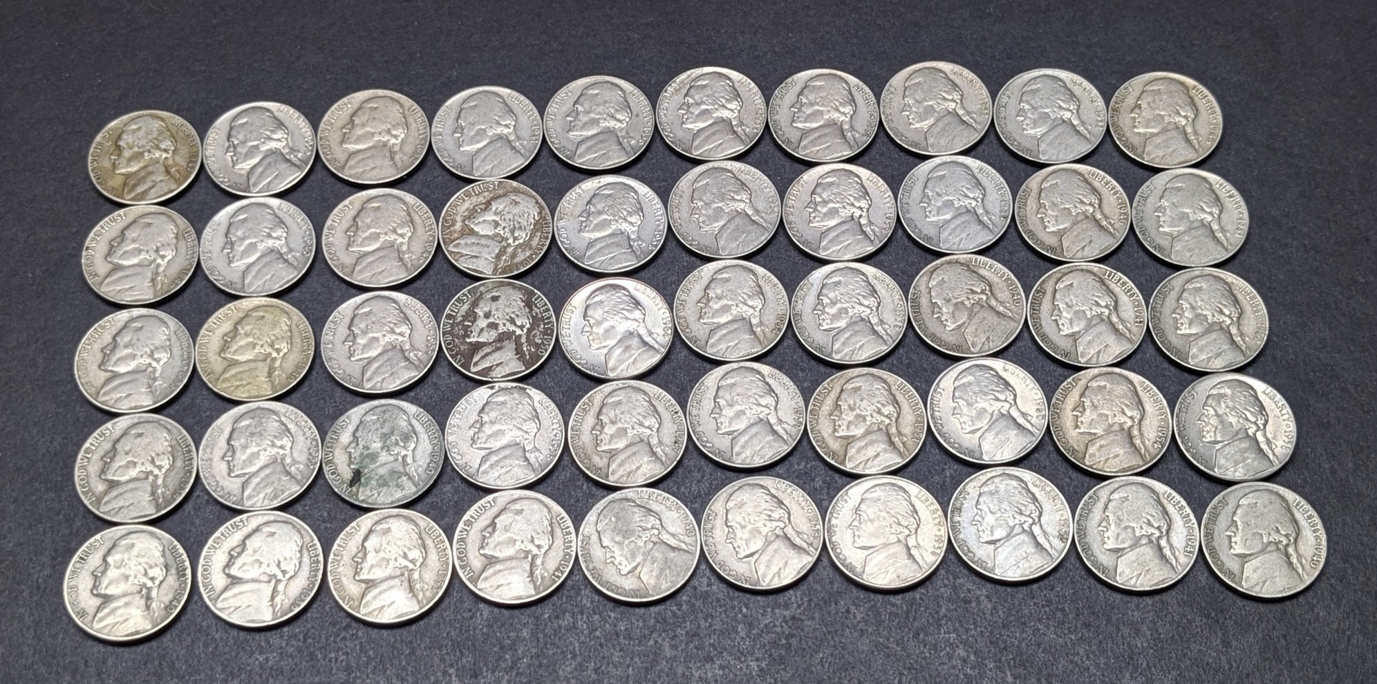 (50) Assorted Jefferson Nickels