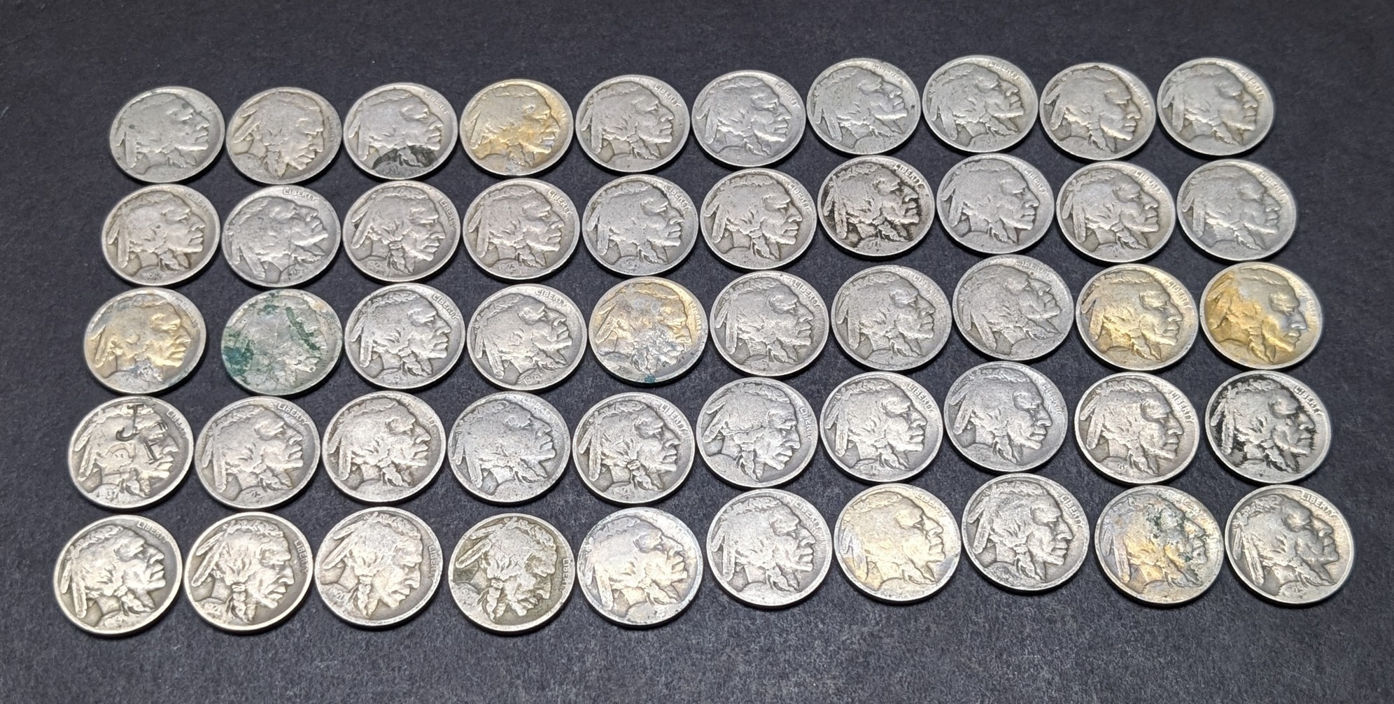 (50) Assorted Indian Head Buffalo Nickels, Partial Dates, No Key Dates