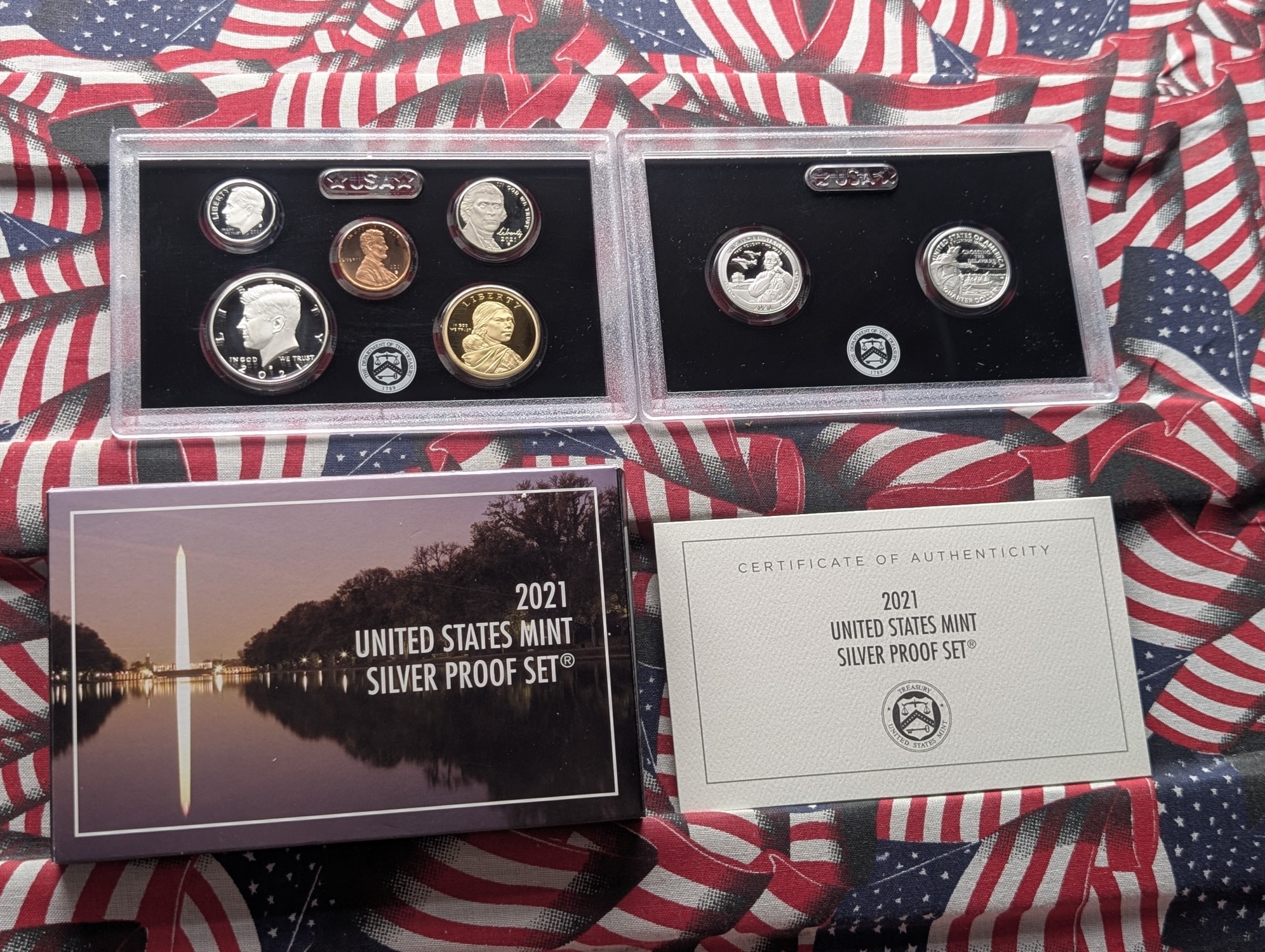 2021-S U.S. Mint Silver Proof Set with Tuskegee Airmen Quarter & Washington Crossing the Delaware Quarter In OGP w/ COA - Includes (4) 99.9%