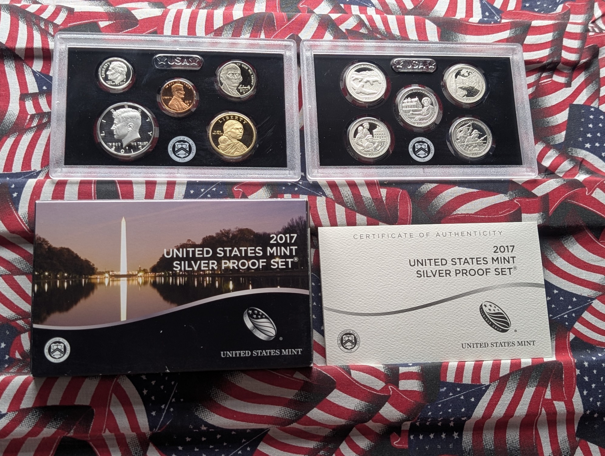 2017-S U.S. Mint Silver Proof Set with ATB Quarters and Sacagawea Dollar in OGP w/ COA - Includes (7) 90% Silver Coins