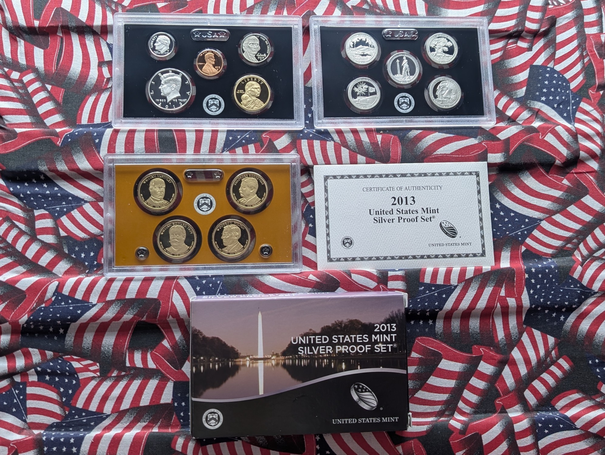 2013-S U.S. Mint Silver Proof Set with Presidential Dollars, Sacagawea Dollar, and ATB Quarters in OGP w/ COA - Includes (7) 90% Silver Coin