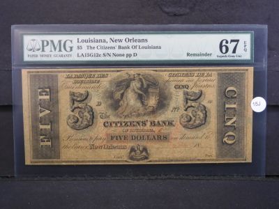 Five Dollar The Citizens Bank of Louisiana Superb Gem. Five Dollar The Citizens Bank of