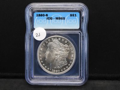 1880-S Morgan Silver Dollar / ICG-Certified, Untoned, MS65