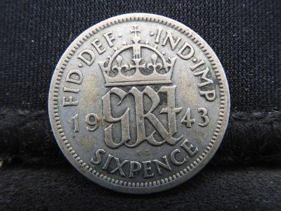 1943 Great Britain 6 Pence 50% Silver Coin. Coin. 1943 Great Britain 6 Pence 50% Silver Coin. 
