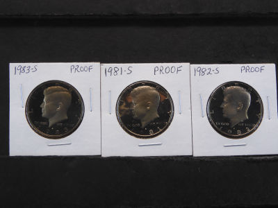 1981-S, 1982-S, 1983-S Proof Kennedy Half Dollars