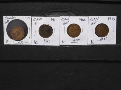 1910, 1911, 1912, 1913 Canadian Large Cents