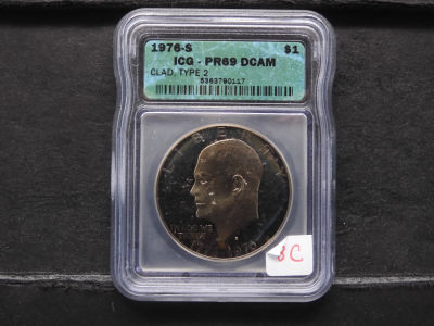 1976-S IKE DOLLAR ICG PR-69 DCAM CLAD TYPE 2