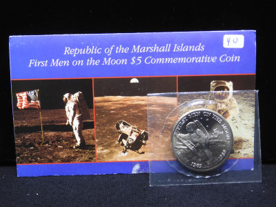 1969-1989 $5 First Man on the Moon Commemorative Coin with paperwork.