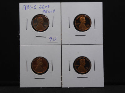 Four 1981-S Gem Proof Copper Lincoln Cents.