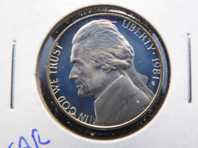 1981-S TYPE 2 Proof Jefferson Nickel. Has Clear S Mintmark. Far rarer than the Regular Type 1.