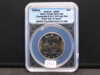 2009-D ANACS SP69 Satin Finish Kennedy Half Dollar. Very low Mintage Satin Coin.