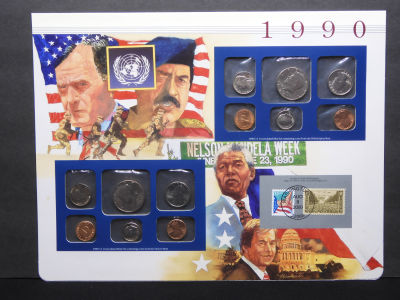 1990 U.S. Uncirculated P & D Mint Set w/ Postal Stamps & Historic Events Page for the Year